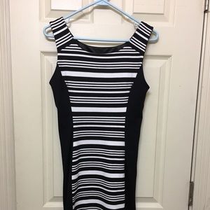 Black and white striped business dress